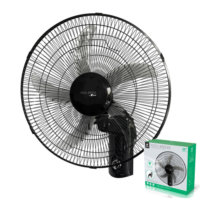 Ventilateur mural noir 45,7 cm (18 po) 60 W | 3 vitesses | 5 pales | Oscillation à 90° Ventilateur mural noir 45,7 cm (18 po) 60 W | 3 vitesses | 5 pales | Oscillation à 90°