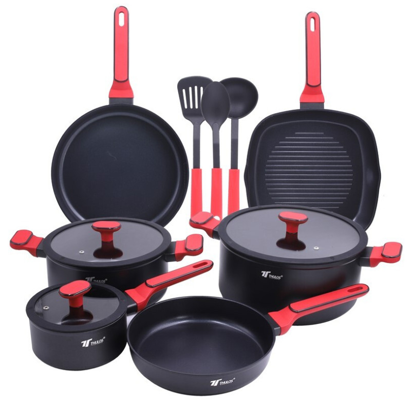 Conjunto de panelas com 12 peças | Frigideiras, panelas, grelha, tampas e utensílios | Antiaderente | Compatível com indução Conjunto de panelas com 12 peças | Frigideiras, panelas, grelha, tampas e utensílios | Antiaderente | Compatível com indução