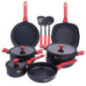 Batterie de cuisine 12 pièces | Poêles, casseroles, poêle à griller, couvercles et ustensiles | Antiadhésif | Compatible inducti