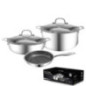 5-Piece Cookware Set | Stainless Steel + Glass | Frying Pan, 2 Saucepans and 2 Lids | Non-Stick | Induction Compatible 5-Piece Cookware Set | Stainless Steel + Glass | Frying Pan, 2 Saucepans and 2 Lids | Non-Stick | Induction Compatible