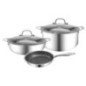 Conjunto de panelas de 5 peças | Aço inoxidável + vidro | Frigideira, 2 panelas e 2 tampas | Antiaderente | Compatível com induç Conjunto de panelas de 5 peças | Aço inoxidável + vidro | Frigideira, 2 panelas e 2 tampas | Antiaderente | Compatível com induç