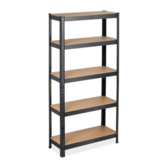Metal Shelving Unit with 5 Black Shelves, 75x30x150 cm | 175 kg per Shelf | Steel