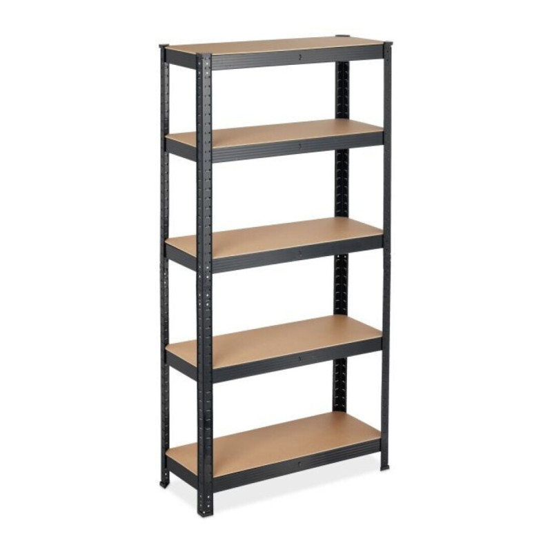 Étagère métallique à 5 tablettes noires, 75 x 30 x 150 cm | 175 kg par tablette | Acier