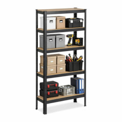 Metallregal mit 5 schwarzen Regalböden, 75 x 30 x 150 cm | 175 kg pro Boden | Stahl