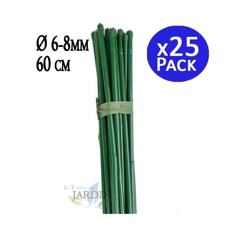 25 x Tuteur en bambou plastifié 60 cm, 6-8 mm, Tubes en Bambou pour Plantes et Arbres, Baguettes de bambou, Canne de bambou