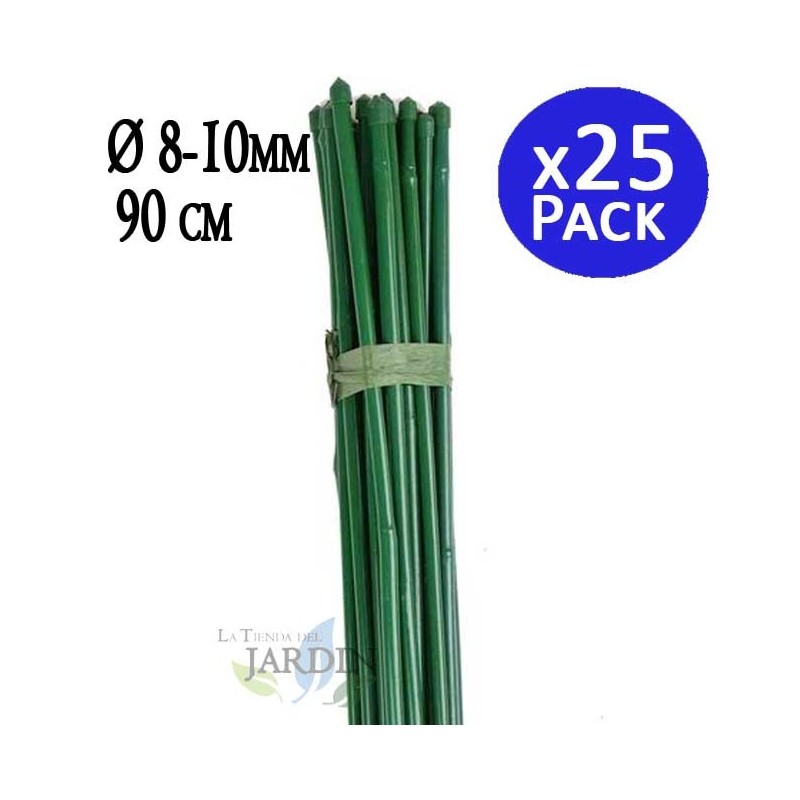 25 x Tuteur en bambou plastifié 90 cm, 8-10 mm, Tubes en Bambou pour Plantes et Arbres, Baguettes de bambou, Canne de bambou