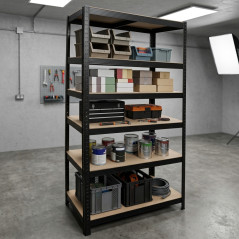 Metal Shelving Unit with 5 Shelves, Black, 90x40x180 cm | 175 kg per Shelf | Steel