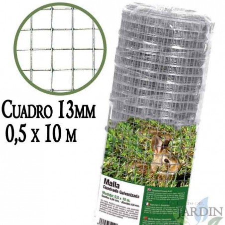 Malla metalica galvanizada antitorsion 0,5 x 10 m, cuadros 13mm para cercados, granjas, animales