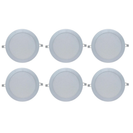 6 Luminárias de embutir LED circulares brancas de 22 cm | Refletor LED de 18 W com luz neutra