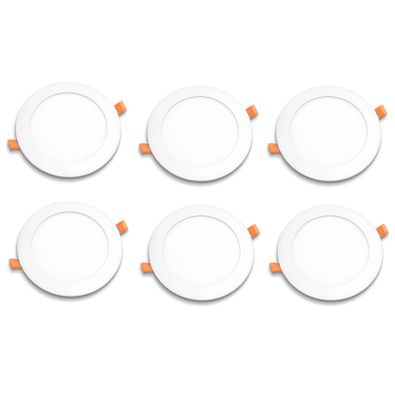 6 Downlights LED Empotrables Circulares Blancos 22 cm | Foco LED 18 W Luz Fria
