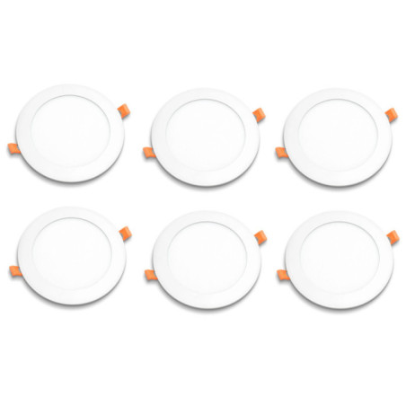 6 White Circular Recessed LED Downlights 22 cm | LED Spotlight 18 W Cold Light