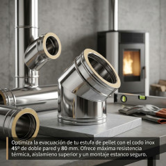 80mm Double Wall Stainless Steel 45° Elbow | Flue Gas Evacuation for Pellet Stoves and Fireplaces