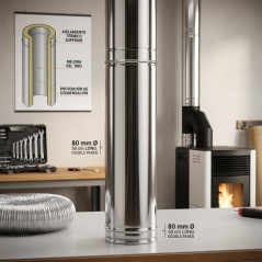 Double Wall Stainless Steel Pipe 80 mm 50 cm | Flue Gas Evacuation for Pellet Stoves and Fireplaces