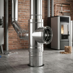 Double-Walled Stainless Steel Tee 150 mm | Flue Gas Evacuation for Pellet Stoves and Fireplaces