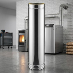 Tubo de aço inoxidável de parede dupla 150 mm x 50 cm | Evacuação de gases de combustão para fogões a pellets e lareiras