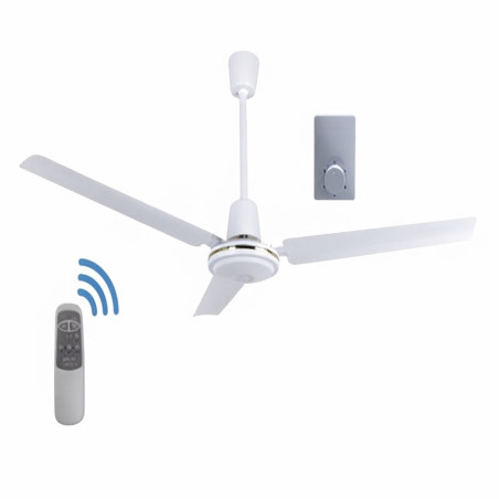 Ventilateur de plafond avec télecommande 120 cm 65W,  Programmable, Silencieux, sans lumière, blanc