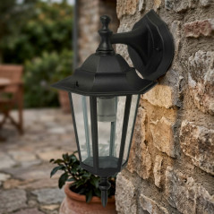 Luminária de parede externa preta com inclinação para baixo, 60W | Alumínio fundido | IP44 | Soquete E27