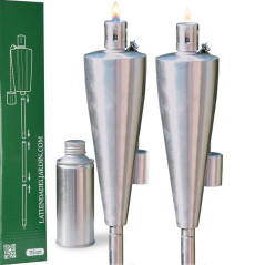 Lot de 2 torches de jardin en acier inoxydable de 115 cm | Lampe à huile d'extérieur | Éclairage décoratif