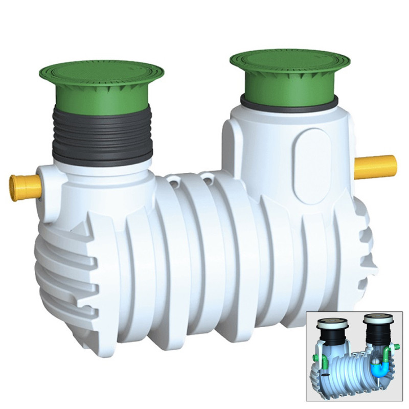 Separatore di idrocarburi da 2210 L e 10 L/s con decantatore e filtro coalescente Separatore di idrocarburi da 2210 L e 10 L/s con decantatore e filtro coalescente