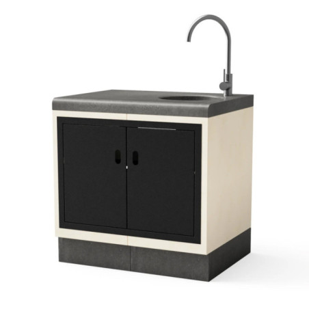 Kitaway Einbau-Grillspüle Weiß/Grau 84x63x85 cm | Grillunterschrank für den Außenbereich mit Wasserhahn
