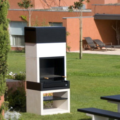 Churrasqueira embutida Kitaway 84x63x237 cm com grelha 68,5x42 cm | Churrasqueira de concreto preta e branca com gaveta
