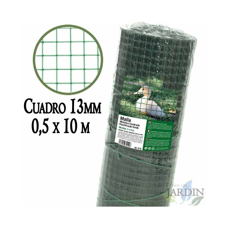 Grillage à Poule 13mm 0,5x10 m. Galvanisé Maille carré en plastique vert . Cloture poulailler voliere Poulailler Jardin metalliq