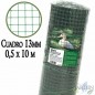 Malla metalica verde 0,5 x 10 m, cuadros 13mm para cercados, granjas, animales