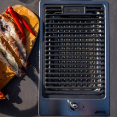 Kitaway Module de comptoir barbecue encastrable 84×63×85 cm avec plaque de cuisson vitrocéramique | Socle blanc/gris pour barbec