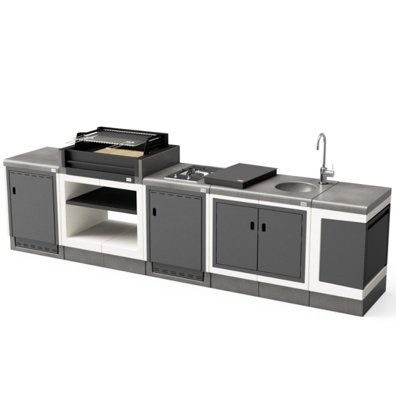 Built-in Barbecue Pack + Sink, Waste Bin and Gas Hob Modules Kitaway 332x63x115 cm | Concrete Barbecue Built-in Barbecue Pack + Sink, Waste Bin and Gas Hob Modules Kitaway 332x63x115 cm | Concrete Barbecue