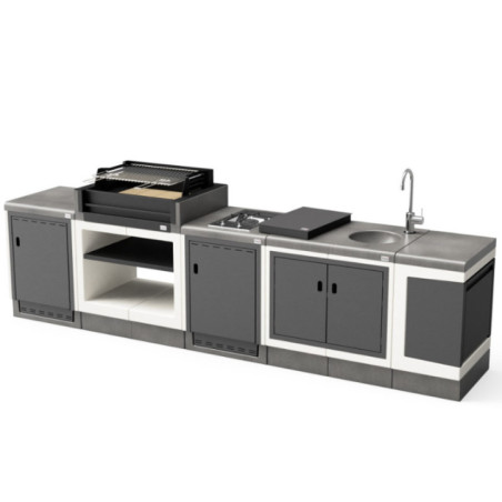 Einbaugrill-Set + Spüle, Abfalleimer und Gaskochfeld-Module Kitaway 332x63x115 cm | Betongrill