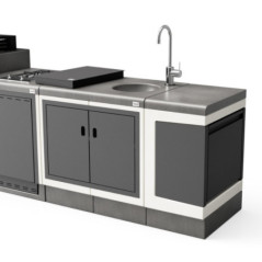 Built-in Barbecue Pack + Sink, Waste Bin and Gas Hob Modules Kitaway 332x63x115 cm | Concrete Barbecue