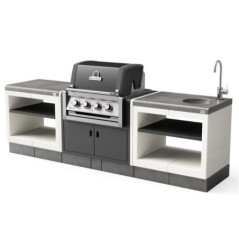 Built-in Barbecue Pack + Sink Module + Worktop Kitaway 266x63x119 cm | Concrete Barbecue for Outdoor Garden