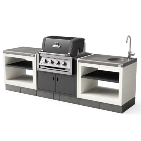 Kit barbecue encastrable + module évier + plan de travail Kitaway 266 x 63 x 119 cm | Barbecue en béton pour jardin extérieur