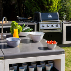 Pack Barbacoa de Obra + Modulo de Fregadero + Bancada Kitaway 266x63x119 cm | Barbacoa de Hormigón para Jardín Exterior