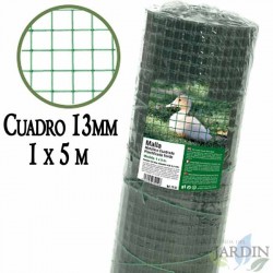 Green metal mesh, 13mm square. Plastic-coated fence, 1 x 5 meters.