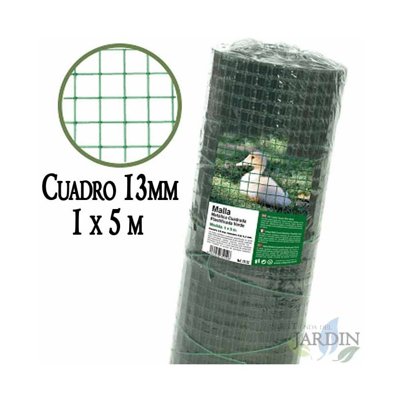 Grillage à Poule 13mm 1x5 m. Galvanisé Maille carré en plastique vert . Cloture poulailler voliere Poulailler Jardin metallique