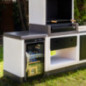 Kitaway Module de comptoir barbecue encastrable 61×63×85 cm avec réfrigérateur | Base blanche/grise pour barbecue de jardin