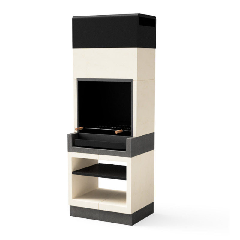 Kitaway Built-in Barbecue 84x63x237 cm with Grill 68.5x42 cm | White and Grey Concrete Barbecue with Drawer