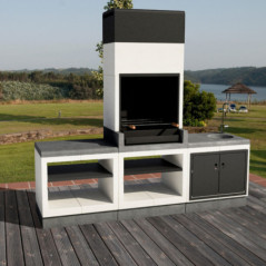 Barbacoa de Obra Kitaway 84x63x237 cm con Parrilla 68,5x42 cm | Barbacoa de Hormigón Blanco y Gris con Cajon