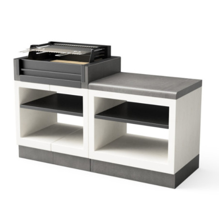 Kitaway Module de barbecue encastrable + banc 168 x 63 x 112 cm | Base blanche/noire pour barbecue de jardin extérieur