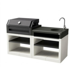 Barbecue da incasso + modulo lavello Kitaway Otte 168x63x101 cm con griglia 64x48,5 cm | Barbecue in cemento bianco/nero