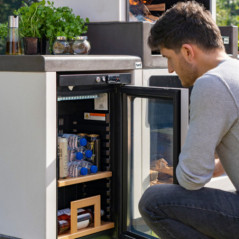 Kitaway Modulo barbecue da incasso da 61×63×85 cm con frigorifero integrato | Base bianca/nera per barbecue da giardino