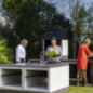 Kitaway - Modulo con panca integrata per barbecue, 84×63×71 cm | Base bianca/grigia per barbecue da giardino