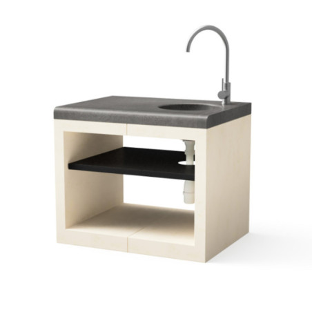Kitaway 84×63×71 cm Einbau-Grillmodul mit Spüle | Weiß/Grauer Sockel für Gartengrill