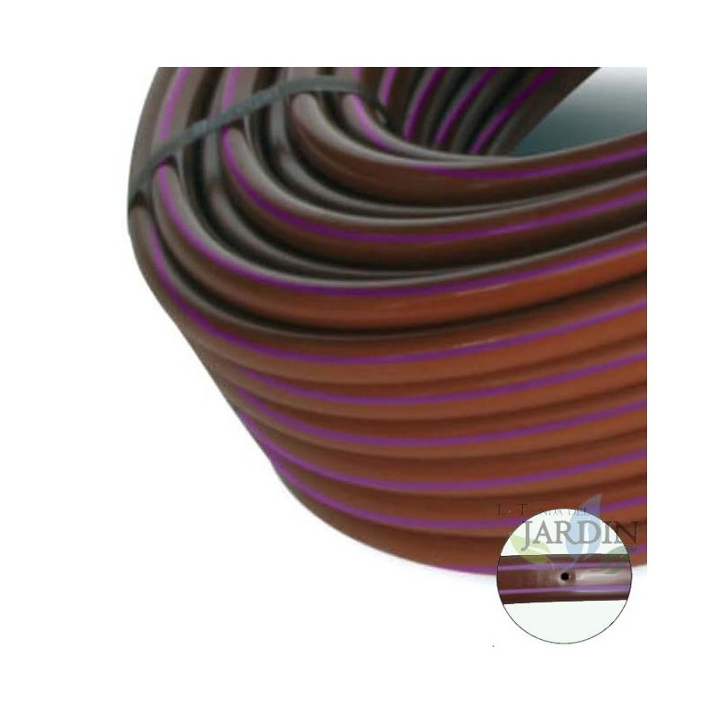 Tuyau à bande violet 16mm à 33cm séparation par dripper autorégulant, marron avec bandes violettes 100 mètres