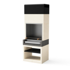Churrasqueira embutida Kitaway 84x63x223 cm com grelha em aço inoxidável 68,5x42 cm | Churrasqueira em concreto branco e cinza c