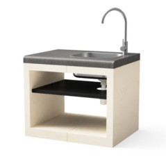 Modulo Bancada con Fregadero para Barbacoa de Obra Kitaway 84×63×71 cm | Base Blanca/Gris para Barbacoa de Jardín