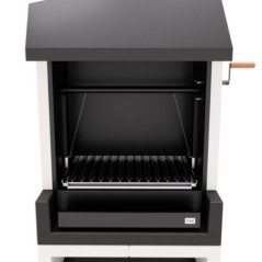 Barbacoa de Obra Kitaway 84x63x206 cm con Parrilla de Acero | Barbacoa con Grill Estilo Argentino Blanco y Gris