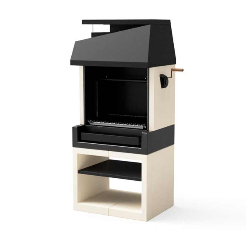 Churrasqueira embutida Kitaway 84x63x192 cm com grelha de aço | Churrasqueira estilo argentino em preto e branco Churrasqueira embutida Kitaway 84x63x192 cm com grelha de aço | Churrasqueira estilo argentino em preto e branco