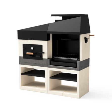 Pack Barbacoa de Obra + Horno Kitaway Otte 168x63x192 cm | Barbacoa con Grill Estilo Argentino Blanco y Gris